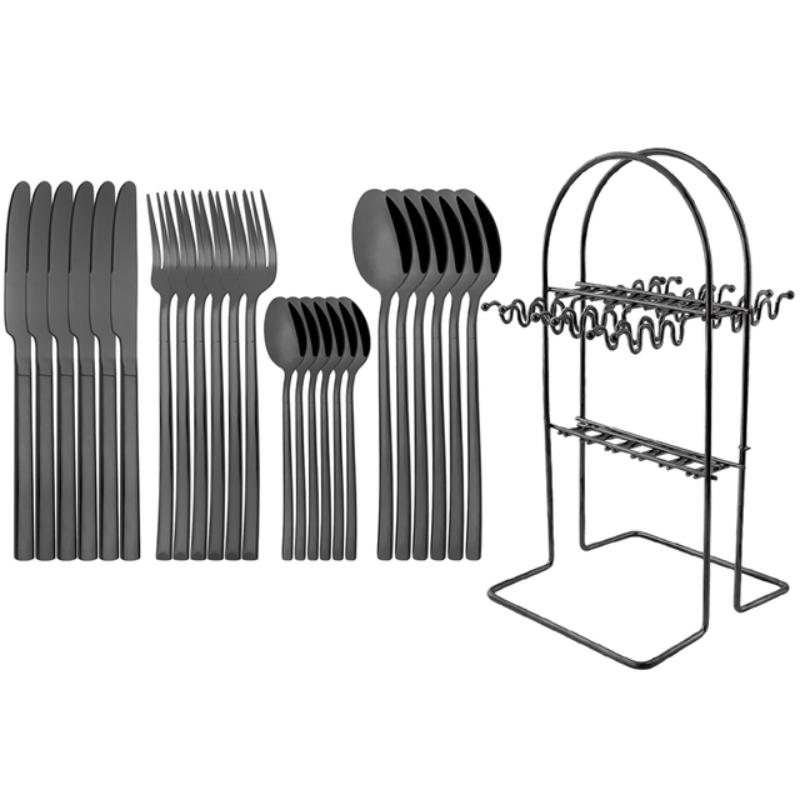 24-teiliges Regenbogen-Besteck-Set mit Halter, 304 Edelstahl, Besteck, Messer, Gabel, Löffel, Geschirr, Party-Küche, Besteck-Set mit Aufbewahrungsregal