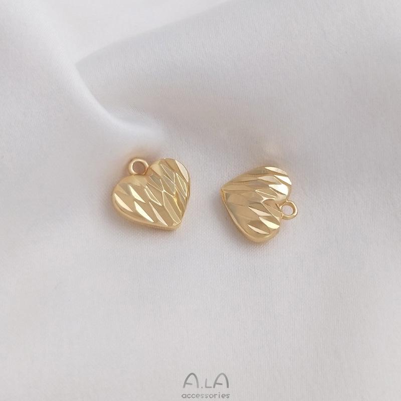 14K Gold-Filled Frosted Peach Heart Pendant with Faceted Rhombus Pattern - Minimalist Korean Jewelry Charm