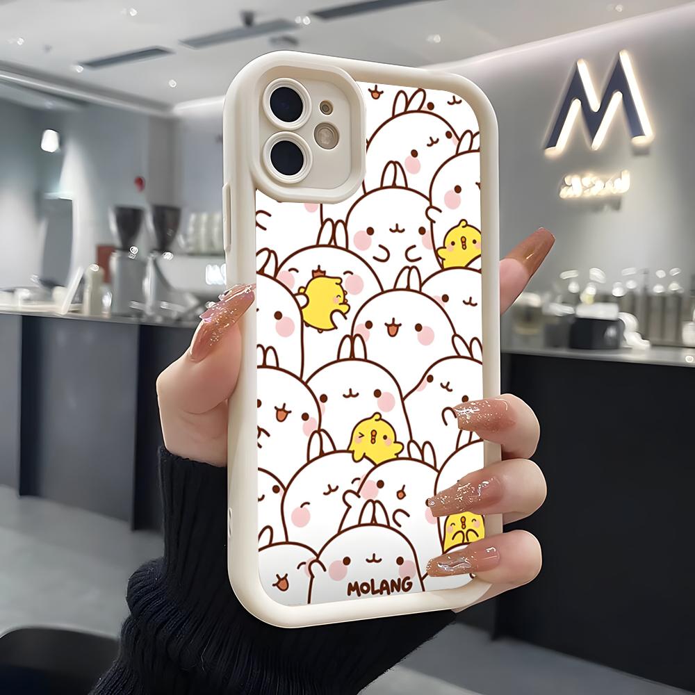 Cute A-molang Phone Case For IPhone Air 17 Pro Max 16 E 15 14 Pro Max 13 12 11 Mini Plus Soft Silicone White Cover
