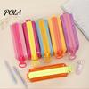 Stylish Pen Holder Bag Stationery Pencil Case, Large Capacity PVC Pouch, Exquisite Puller Pouch Smooth Zipper Organizer for School Office Student Use
