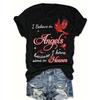 180g-262g Women'S| "I Believe In Angels" Black Casual Short Sleeved Round Neck Top, Suitable for Spring and Summer, Machine Washable, Bold Text Style