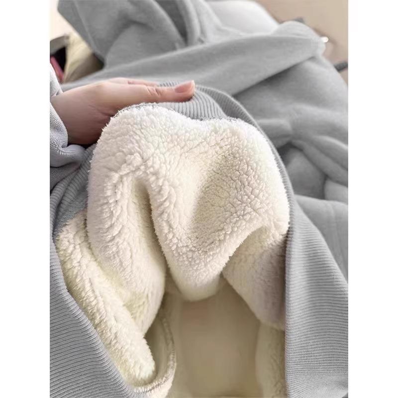 

Весенний серый плюс бархатный толстый худи из овечьей шерсти для женщин, весенне-осенний свободный пуловер M серый