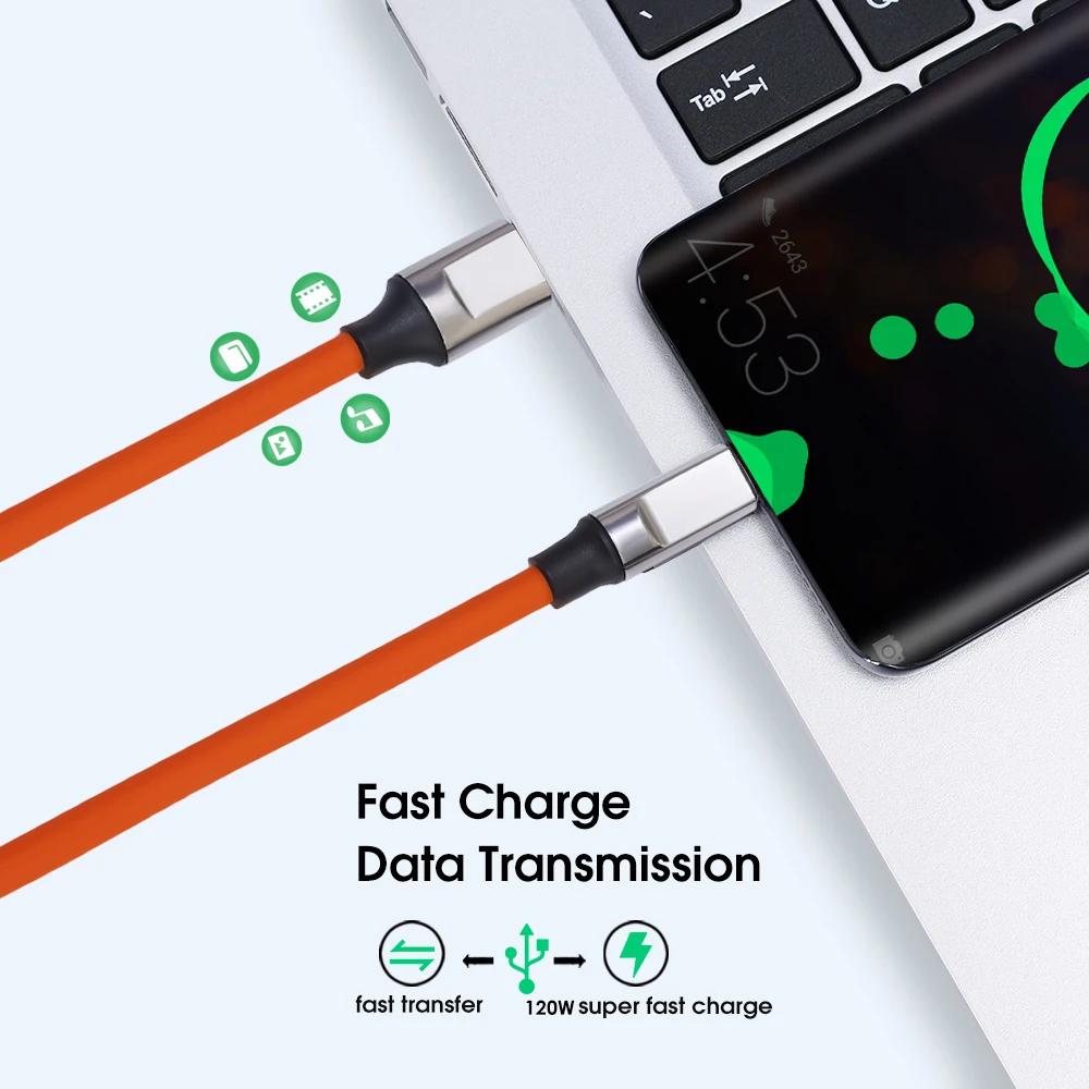 120W USB Type C Cable Fast Charging Thicken Liquid Silicone USB C Data Cord for Huawei P50 P40 P30 Xiaomi 14 Redmi 13 POCO X6