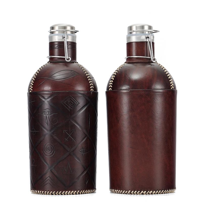 

Високоякісна фляга для вина з нержавіючої сталі з чохлом ручної роботи зі шкіри