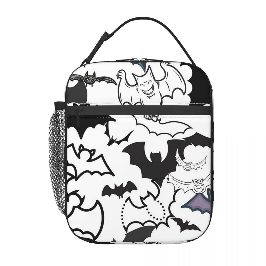 Colour Bat Halloween Day Of The Dead Insulated Lunch Bag for Women Kids Portable Food Boxes Thermal Lunch Box Tote