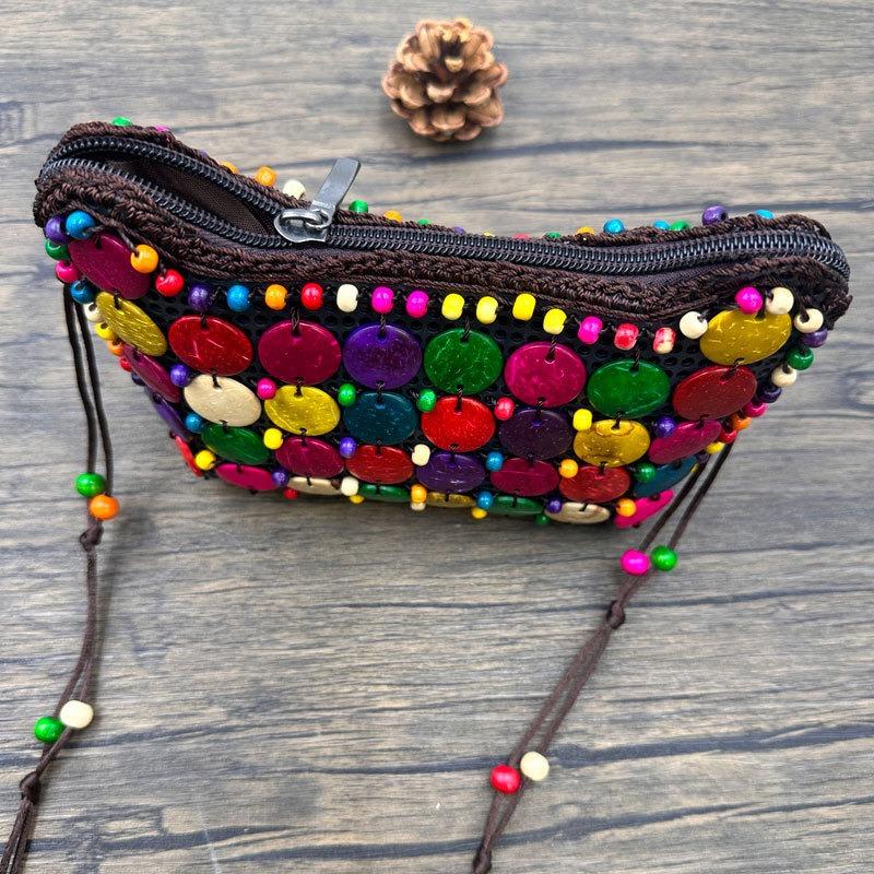 Bohemian Coconut Shell Wood Bead Beaded Bag Colored Mobile Phone Bag Change Bag Small Wallet Oblique Span Bag