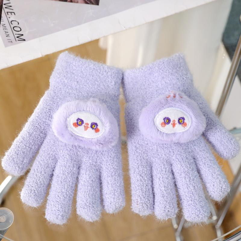 Warm Plush Five-Finger Winter Gloves for Boys and Girls (0-12 Years)