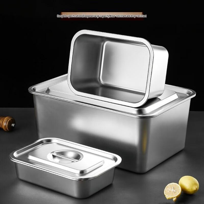 Bandeja Rectangular Profunda Extra Gruesa de Acero Inoxidable Jiyoushi