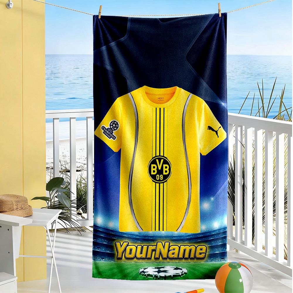 Borussia Dortmund Personalized Text Beach Towel Super Soft Microfiber Quickdry Fabric Suitable for Swimming Gym Camping Yoga Vacation