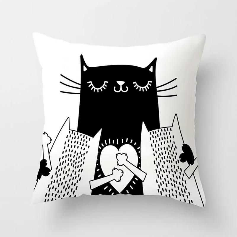 Funny Cute Black Lover Cat Pillowcase Cushion Cover 4545 Polyester Pillow Cover Sofa Car Home Decor Room Decoration