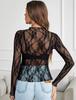2024 Women's Long Sleeve Stand Collar Floral Lace Top - Transparent See-through Design