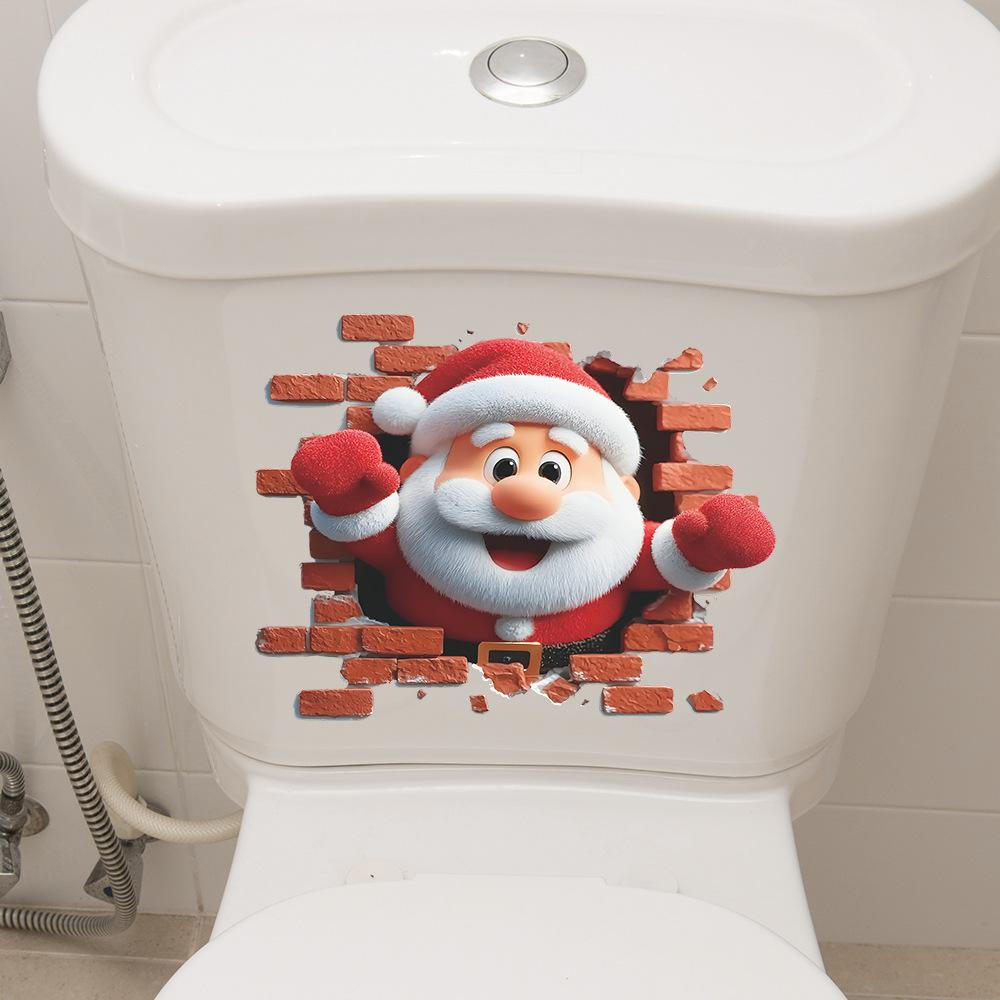 Personalisierte Wanddurchbrechende Weihnachtsmann Toilettenaufkleber, Badezimmer- und Heimdekorationsaufkleber