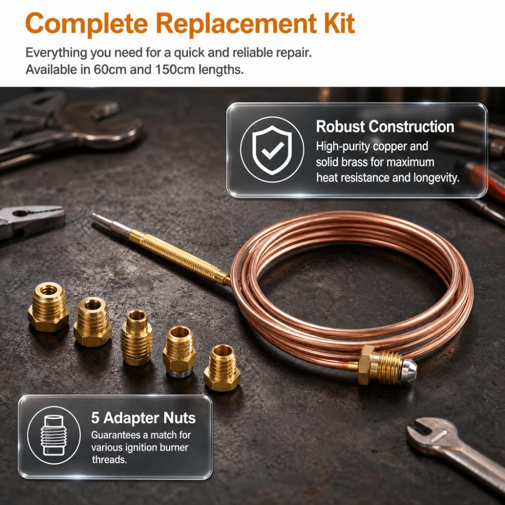 Brass Thermocouple Kit Coiled Lead Temperature Sensor Probe Safety Control Pilot Sensor  BBQ Grill