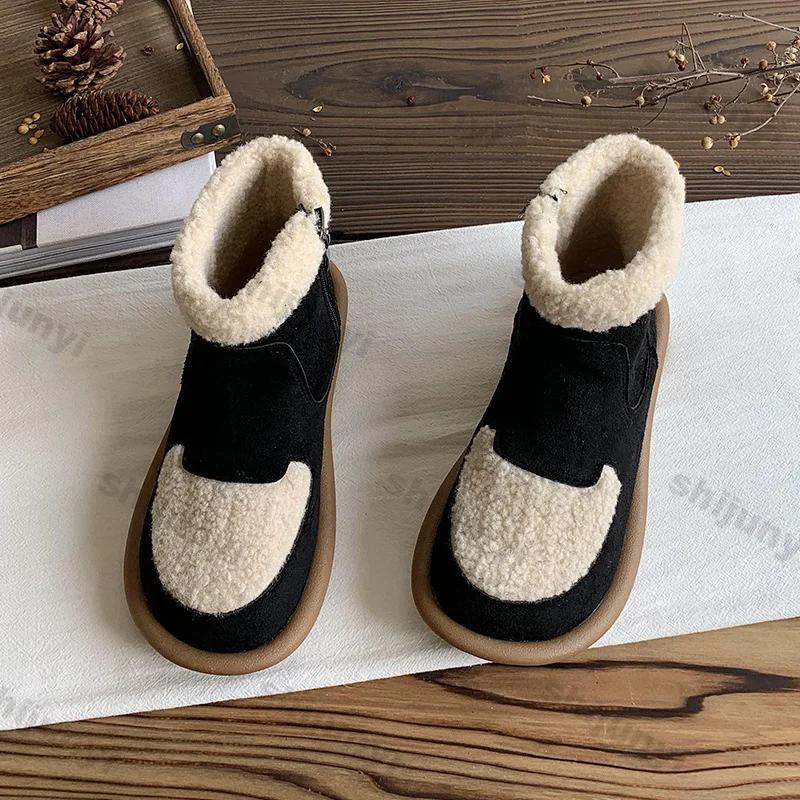 Fashion Women Retro Flats Suede Ankle Boots Winter New Trend Flat Warm Cotton Shoes Female Casual Walking Cozy Non-slip Chelsea Botas