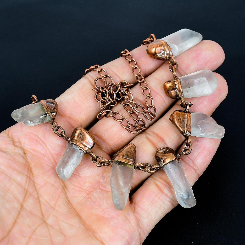 Clear Quartz Handmade Gemstone Necklace, Copper Electroformed Necklace Antique Jewelry, For Engagement Gift