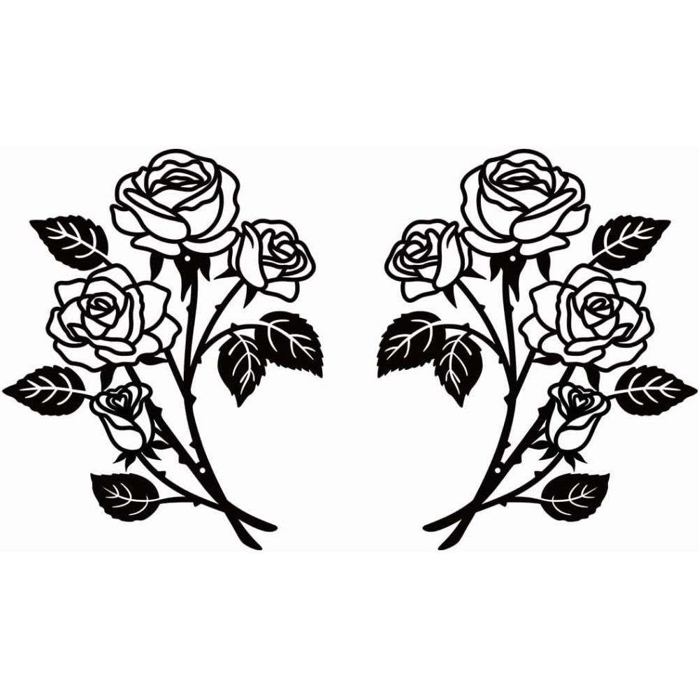 SITAKEGS 2pcs Metal Rose Wall Decor 11.8x9.4in Black Flower Sculpture Floral Art Hanging Ornament for Living Room Bathroom Bedroom Kitchen Garden