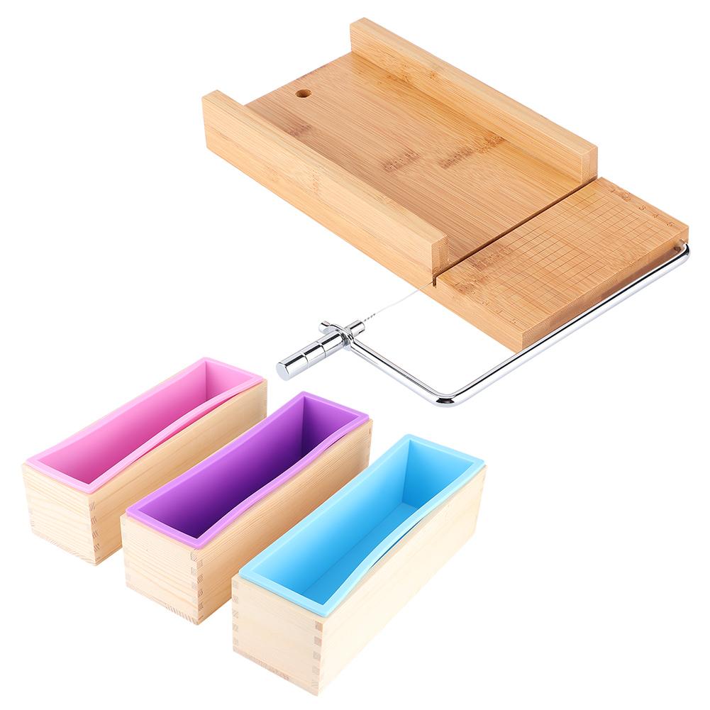 1200ml DIY Silicone Soap Making Mold Wooden Box Set Manual Soap Cutter with Scale Kitchen Tool