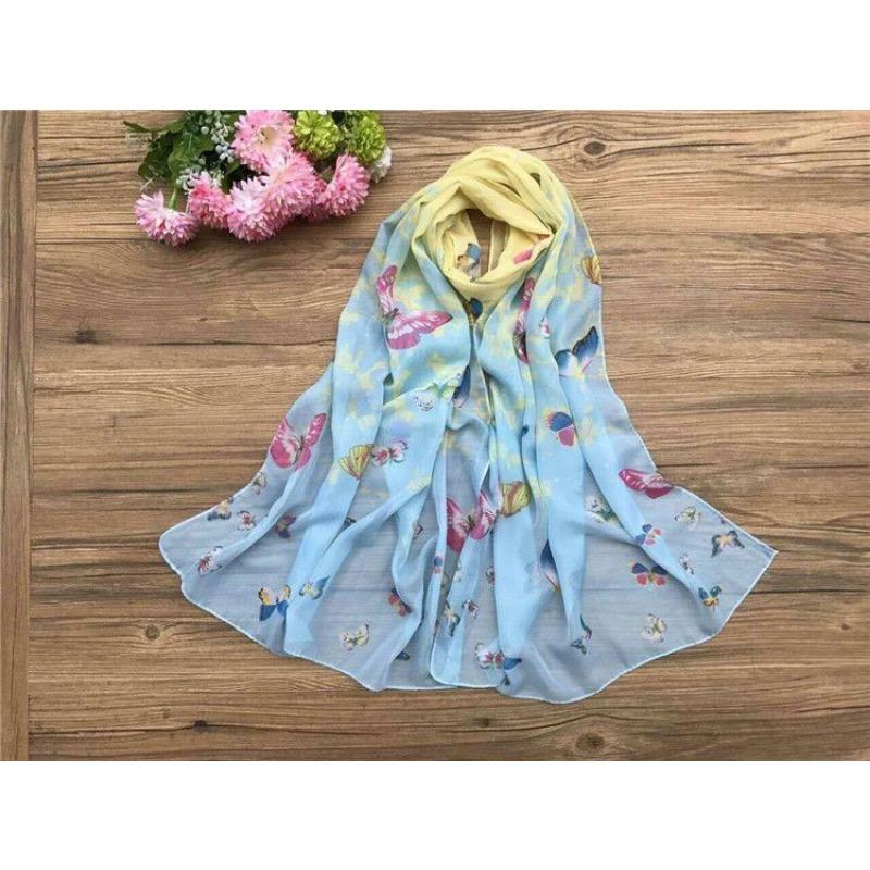 Spring and Summer Women's Chiffon Printed Scarf Sun Protection Thin Silk Scarf Shawl Beach Butterfly Scarf