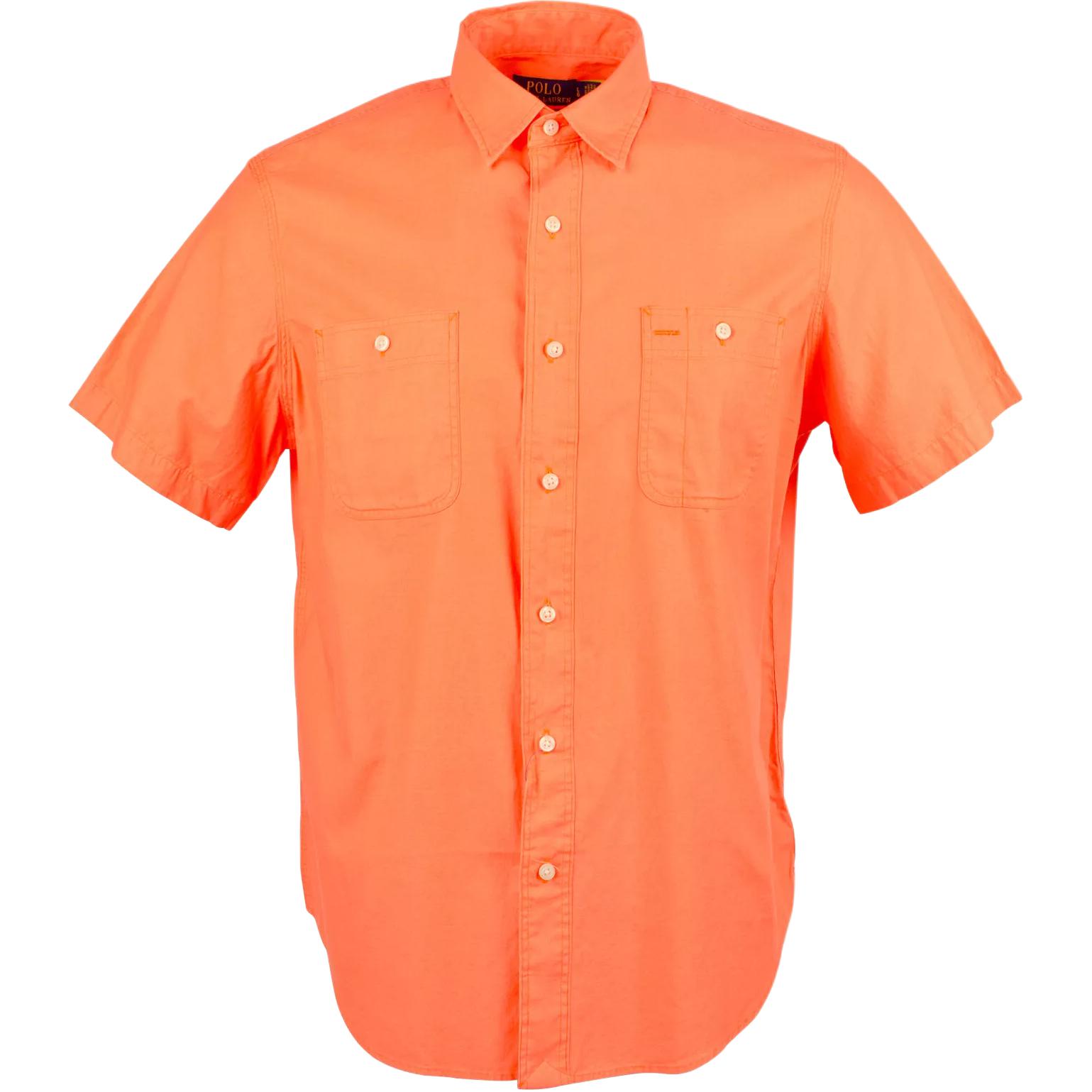 

Polo Ralph Lauren Solid Color Button-Down Short Sleeve Shirt Men shirts Orange 710914376-002 XL