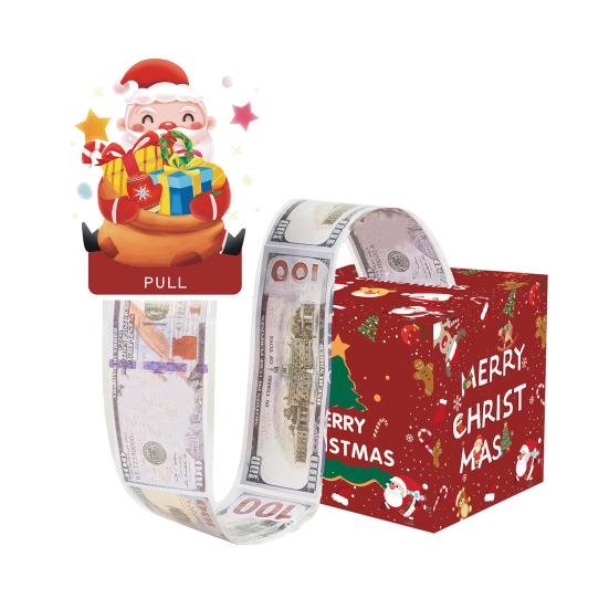 Christmas Money Box Pull-out Cash Gift Box DIY Holiday Money Gift Box with Transparent Bags Christmas Money Holder Pull Box for Kids Adults