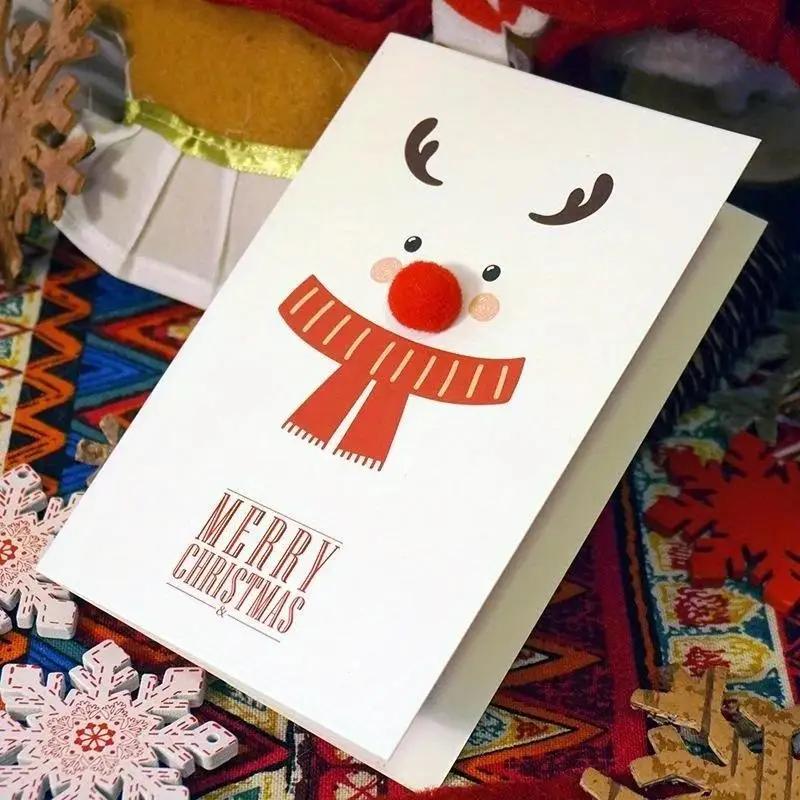 Weihnachten Exquisite Grußkarte Cartoon Dreidimensional Elch Haarball Nase Postkarte Geschenk Partyzubehör Großhandel