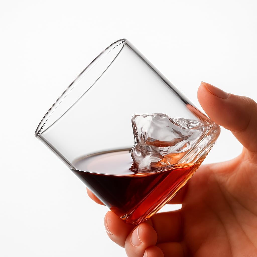 180ml/280ml Mountain Ridge Tumbler with 3D Mountain Base Crystal Whiskey Glass for Bourbon & Scotch