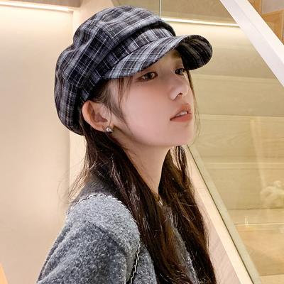 Autumn Vintage Plaid Beret Children's Fashion Versatile Face Small Octagonal Hat Academy Style Newsboy Hat