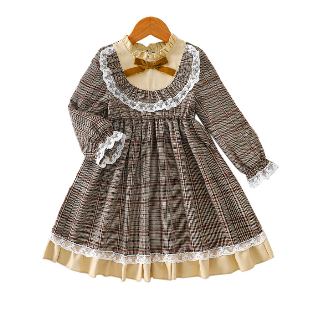 Kinderbekleidung Neues Herbst Winter Mädchen College-Stil Rüschen Karokleid