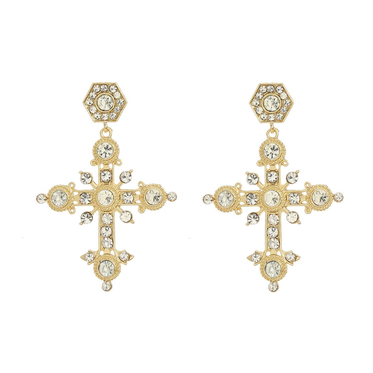 

Fashion Metal Cross Hexagonal Geometric Dangle Earings for Women New Exaggerated Minimalist Design Zircon Banquet Accessories белый