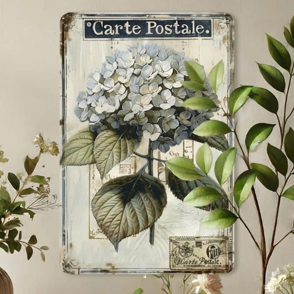 Retro Hydrangea Tin Sign 8x12 Inch Metal Wall Art for Home Cafe Bar