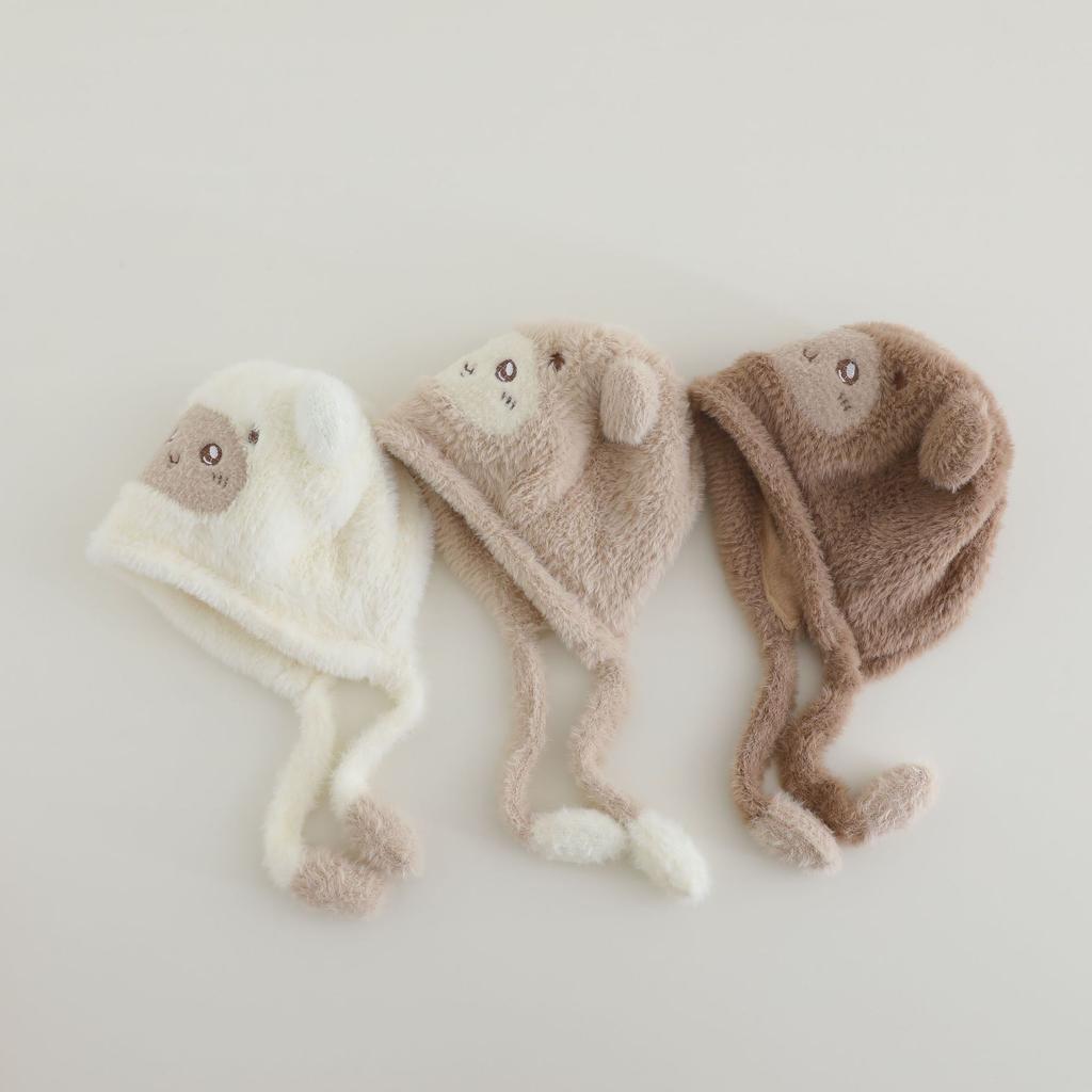 Children's Hats  Plush Hats for Boys and Girls in Autumn and Winter Cartoon Bear with Added Fleece and Thickened Windproof Pullover Hats