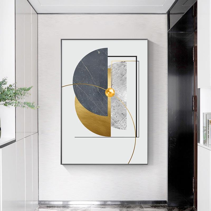 Abstract Golden Geometric Art Pattern Stitching Canvas Print Modern Gold Foil Poster Wall Paintings for Living Room Home Decor