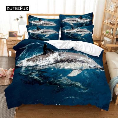 Ensemble de Literie Dauphins Housse de Couette Ensemble de Literie 3d Impression Numérique Linge de Lit Taille Queen Ensemble de Literie Design Tendance