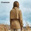 Cinemore Autumn Mid-Long Trench Coat for Women Casual Windbreaker Jacket Double Breasted Lapel Belted Windproof Chic Lady Coat