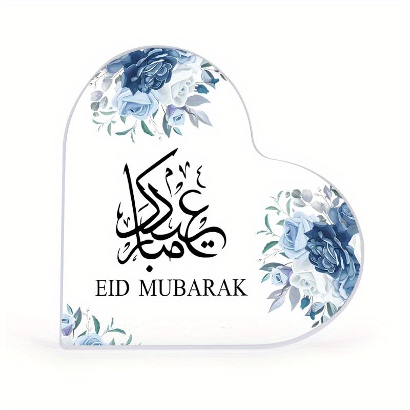 

2D Flat, Classic Heart-Shaped Acrylic Eid Mubarak Desktop Decoration Plaque, Suitable for wall Decoration, porch, Room, Villa, accents Home, Hallway, 9.7*9.7CM