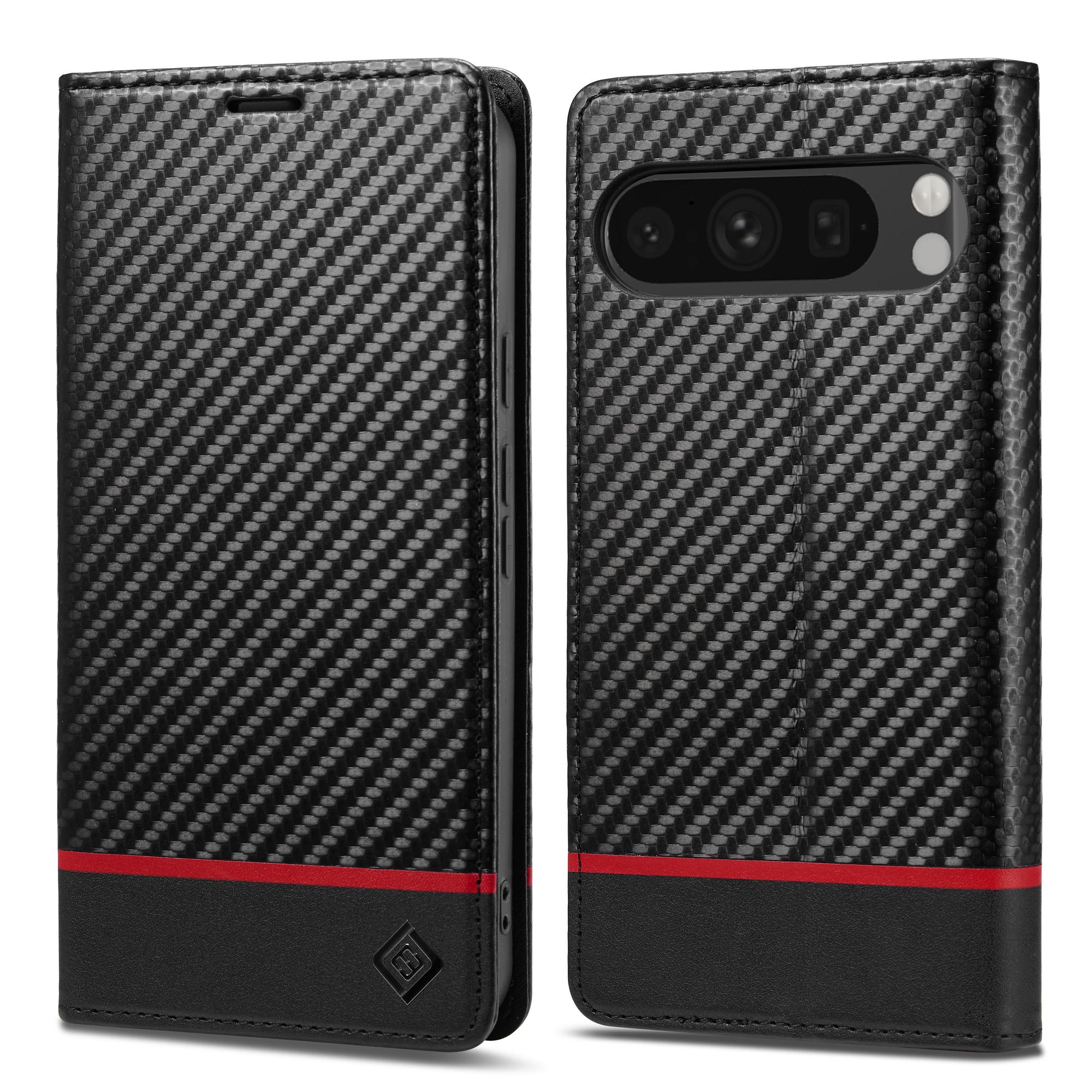 

Роскошный кожаный чехол из углеродного волокна для Google Pixel 9 10pro XL Кошелек Отсек для карт Флип-чехол с магнитной застежкой для Pixel 9 8 7 6 Pro 9A 8A 7A Google Pixel 6