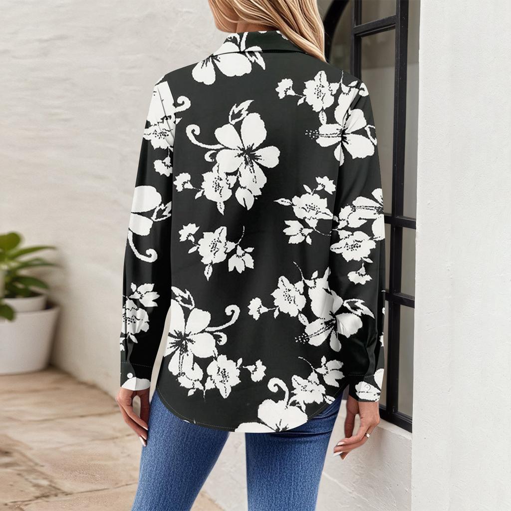 Women's Button Down Prints Shirt Long Sleeve Shirt Business Work Tops Casual With Pockets Jacket