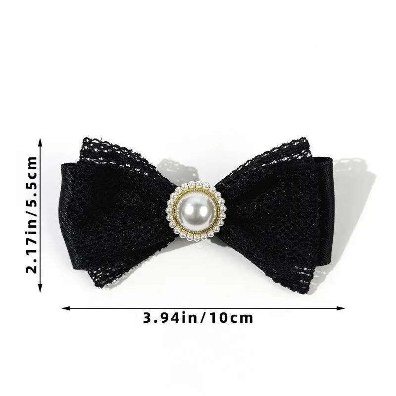 Черная кружевная атласная лента жемчужная брошь-бант галстук в стиле колледжа женская булавка на воротник рубашки украшение для одежды аксессуары