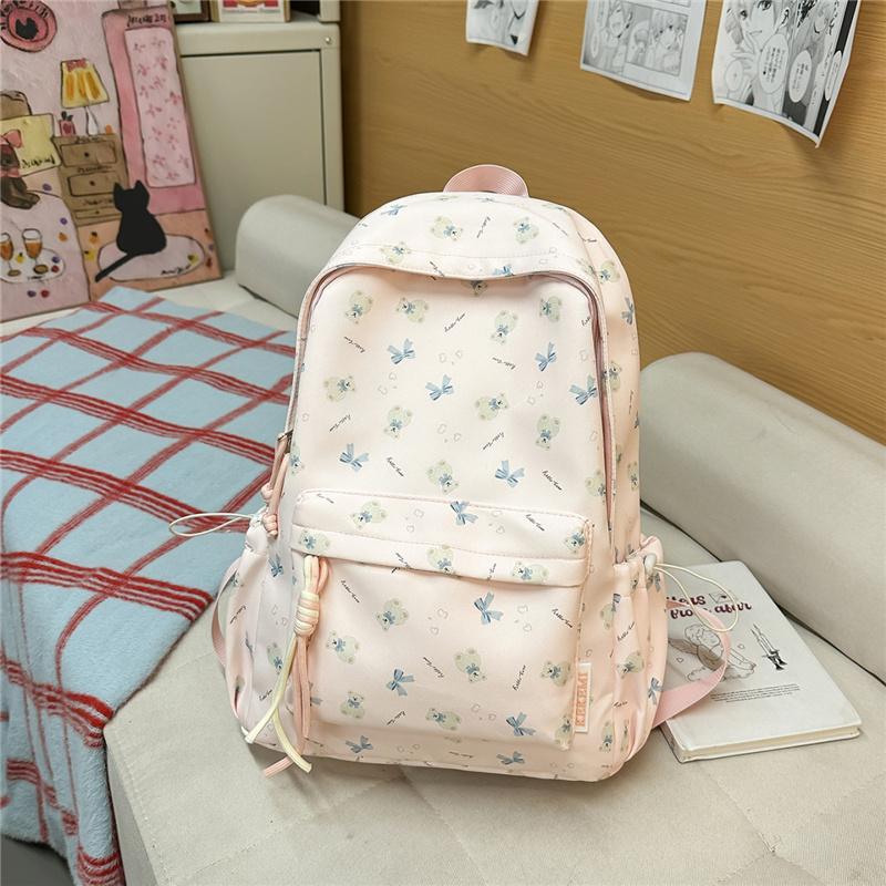 Niedlicher Rucksack mit Bärenaufdruck für Damen und Mädchen, Modischer Tagesrucksack für Schule und Reisen mit mehreren Taschen