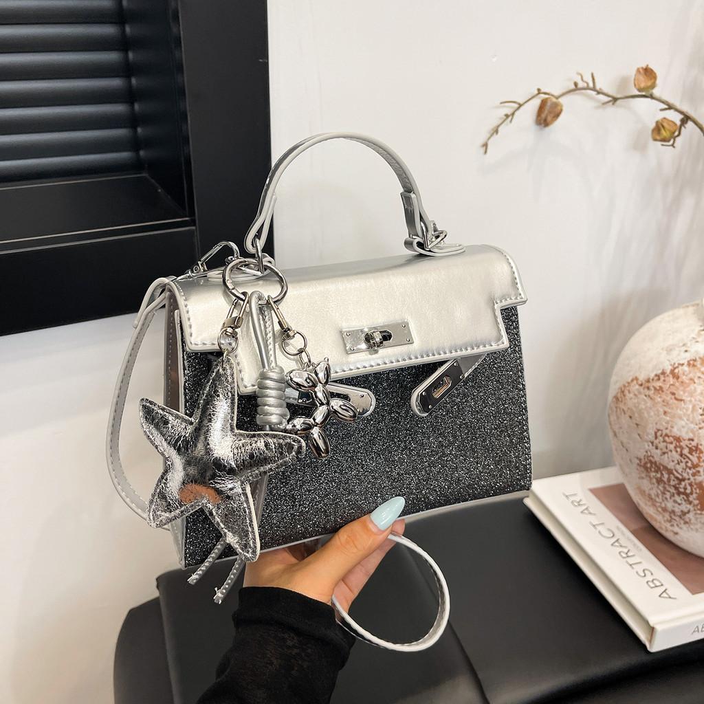IELGY Ladies Messenger Bag Fashion Casual Silver Stitching Small Square Bag No Pendant