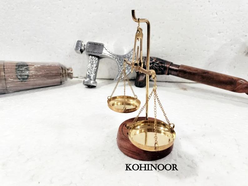 Antique Style Brass Balance Scale: Gold & Diamond Scale, India Decor
