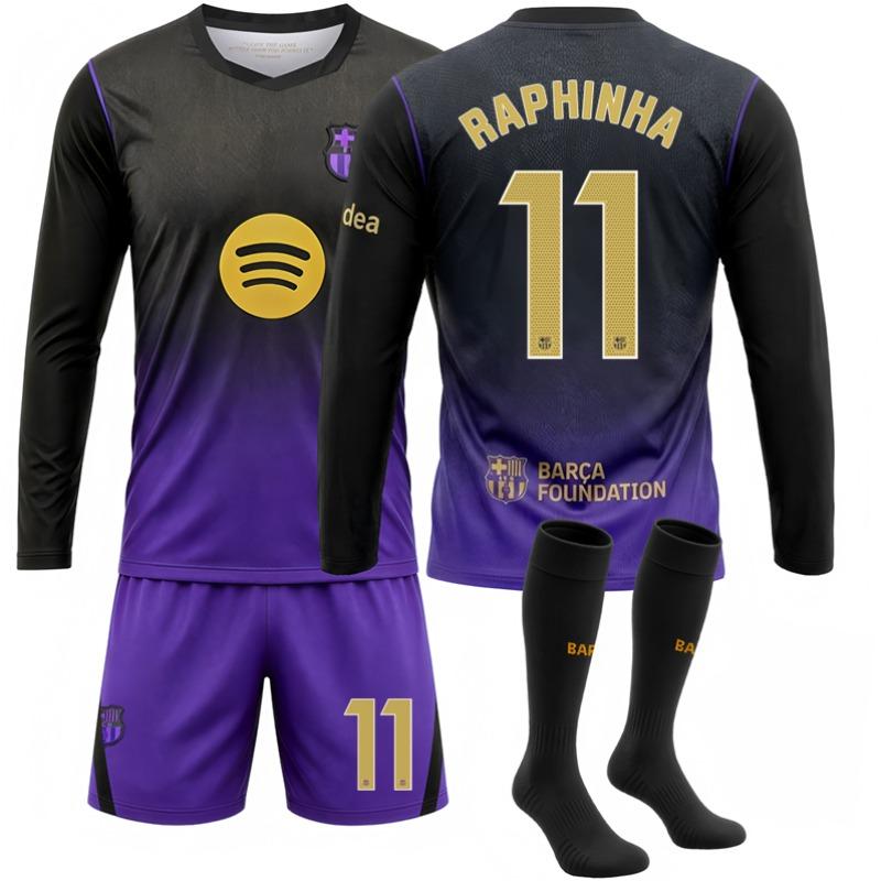 2627 Rodri New Jersey – FC Barcelona Away Long-Sleeve Soccer Shirt (Black/Purple) – No. 10 Lamine Yamal / Messi