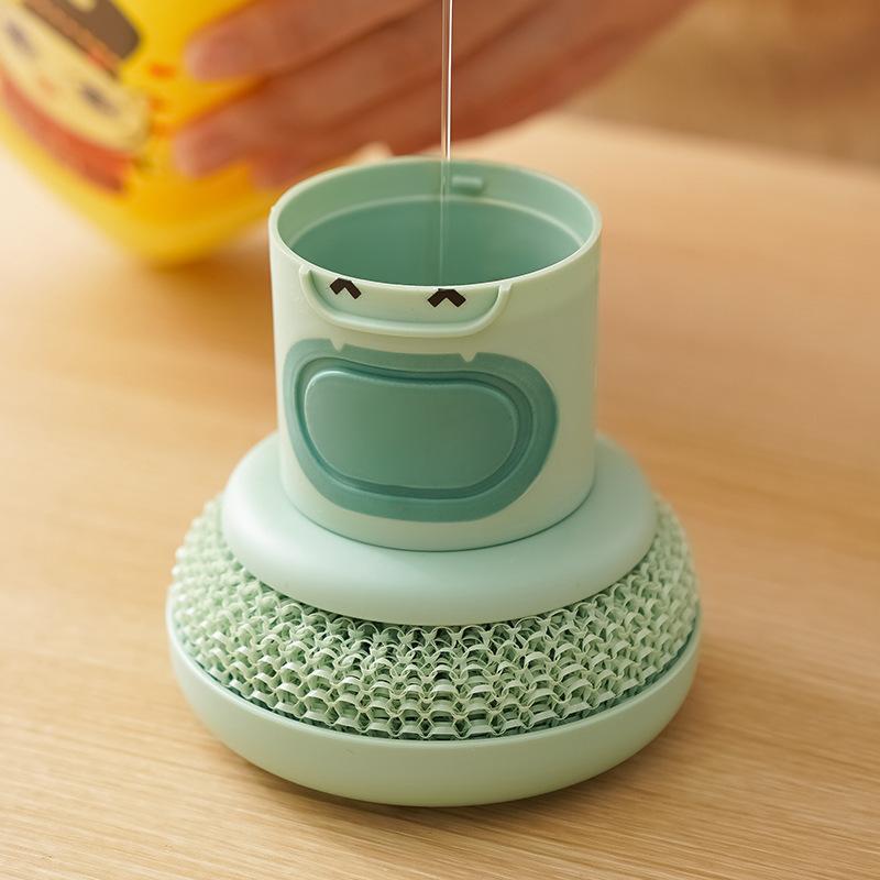 Cartoon Kitchen Brush with Automatic Liquid Dispenser Press To Clean Pot and Dish Scrubber