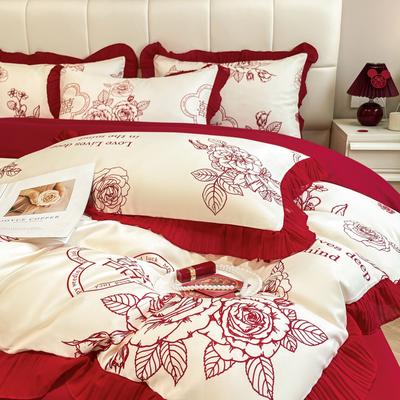 French Romantic Four-piece Wedding Set Wedding Red High-end Quilt Cover Sheets Wedding Room