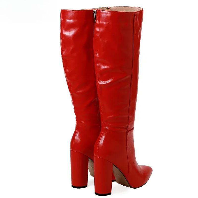 Modă Modă Femei Cizme Calitate Înaltă Până la Genunchi Cizme Moto Sexy Vârf Ascuțit Tocuri Pătrate Fermoar Lung Feminin Botas Mujer Largas