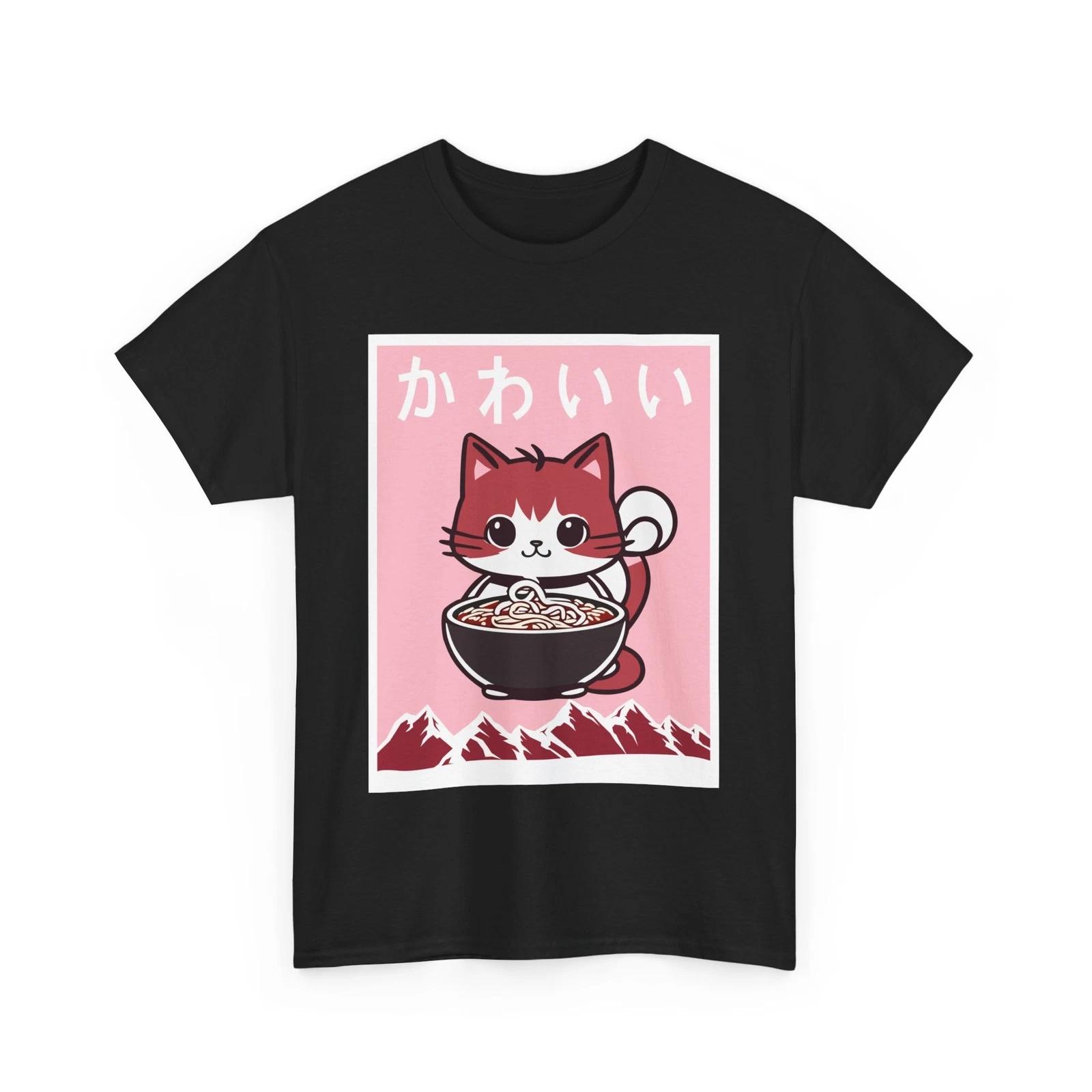 Anime Cat Shirt, Kawaii Cat Eating Ramen T-shirt, Japanese Food Lovers Shir M