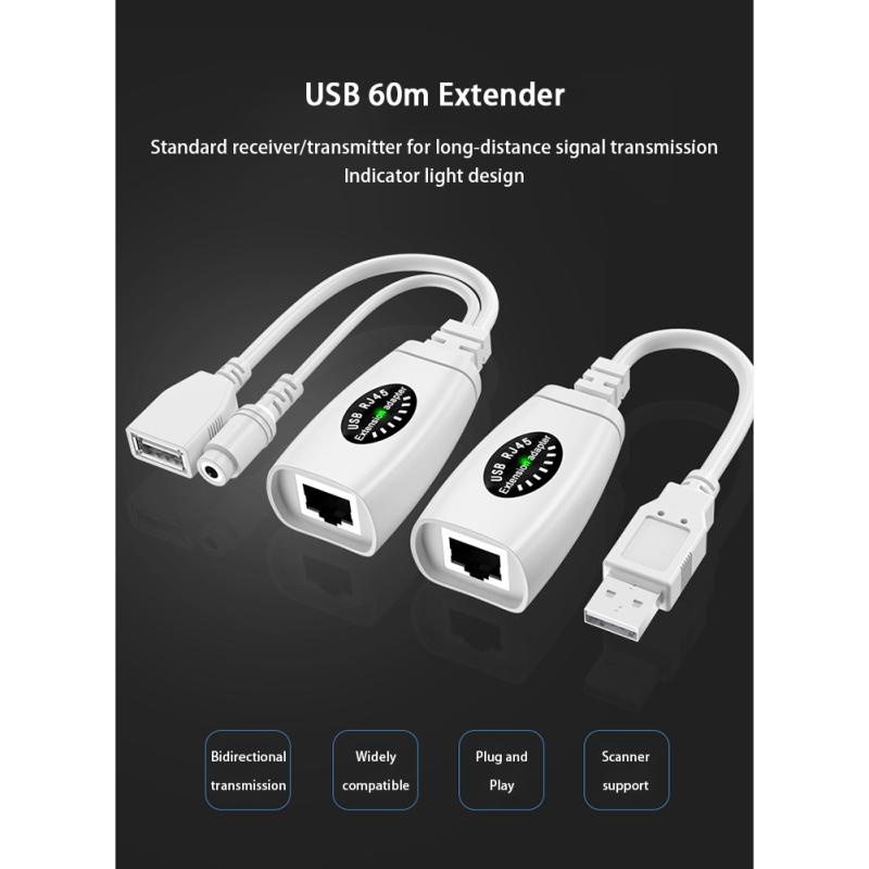 60m USB prodlužovací prodlužovací adaptér Dvoucestný přenosový signálový zesilovač USB Rj45 síťový kabel