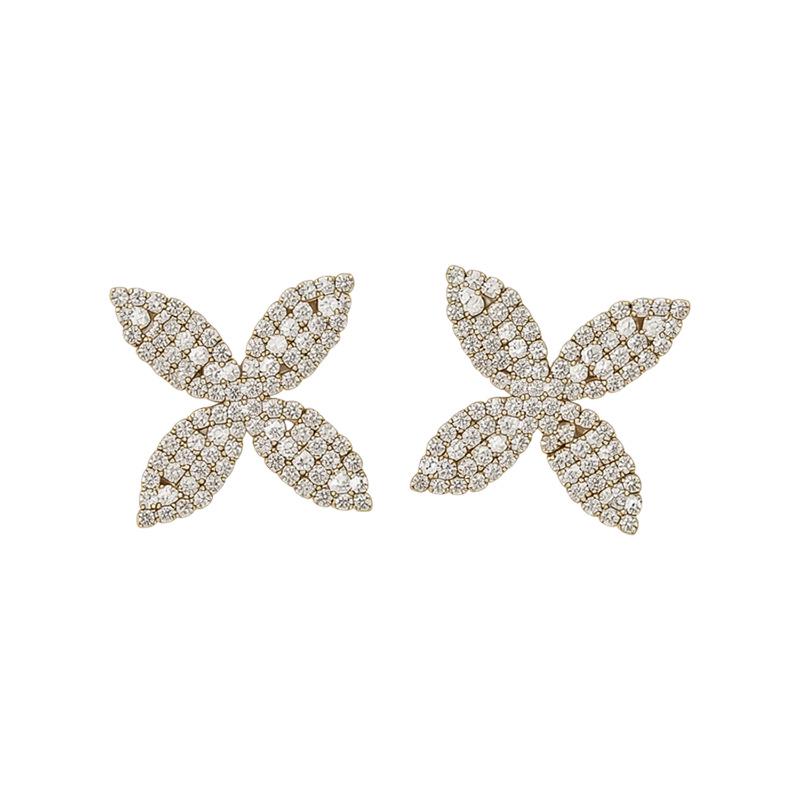 European & American Luxury Rhinestone Clover Stud Earrings - Elegant Silver Needle Design for Women