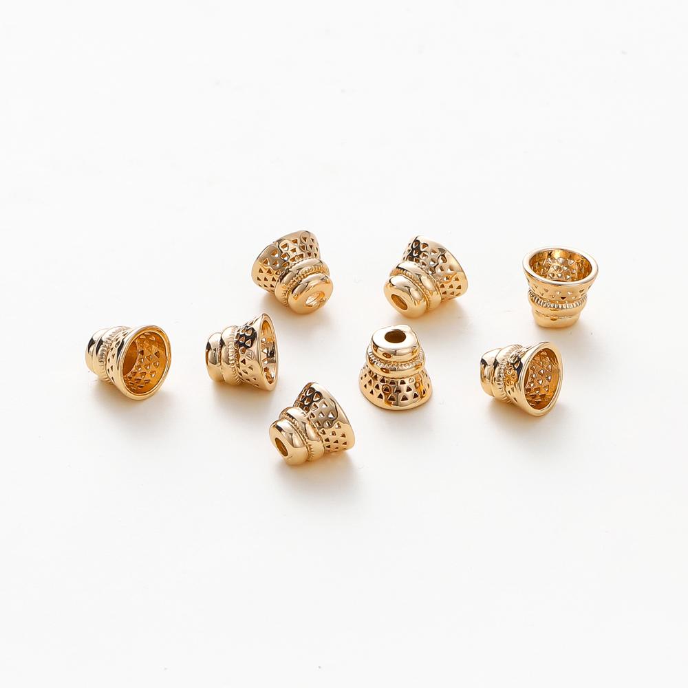 10PCS/lot 6.5*8MM 18K Gold Plated Brass Beads Caps Tassel Caps Bracelet Jewelry Making Supplies DIY Findings Accessories