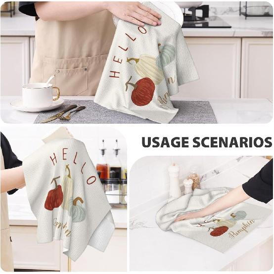 DADABULIU Kitchen Towel Pumpkin Thanksgiving Fall Dish Cloth 16" x 26" Dish Towel for Drying Dishes Tea Towel Kitchen Decor with Hanging Loop Reble